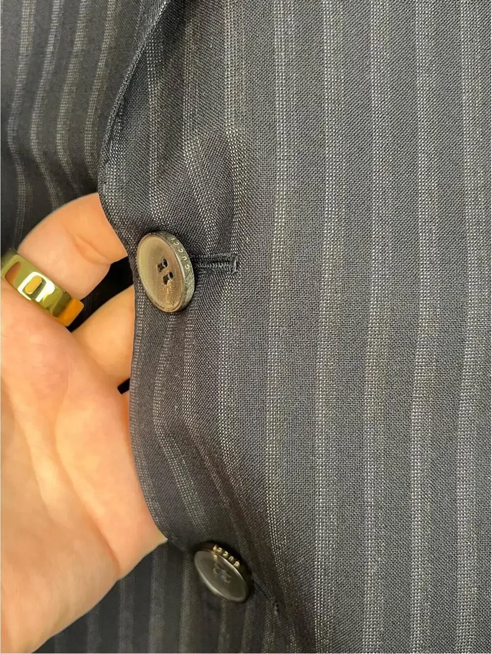 Gucci Black Pinstripe Two-Button Suit Jacket